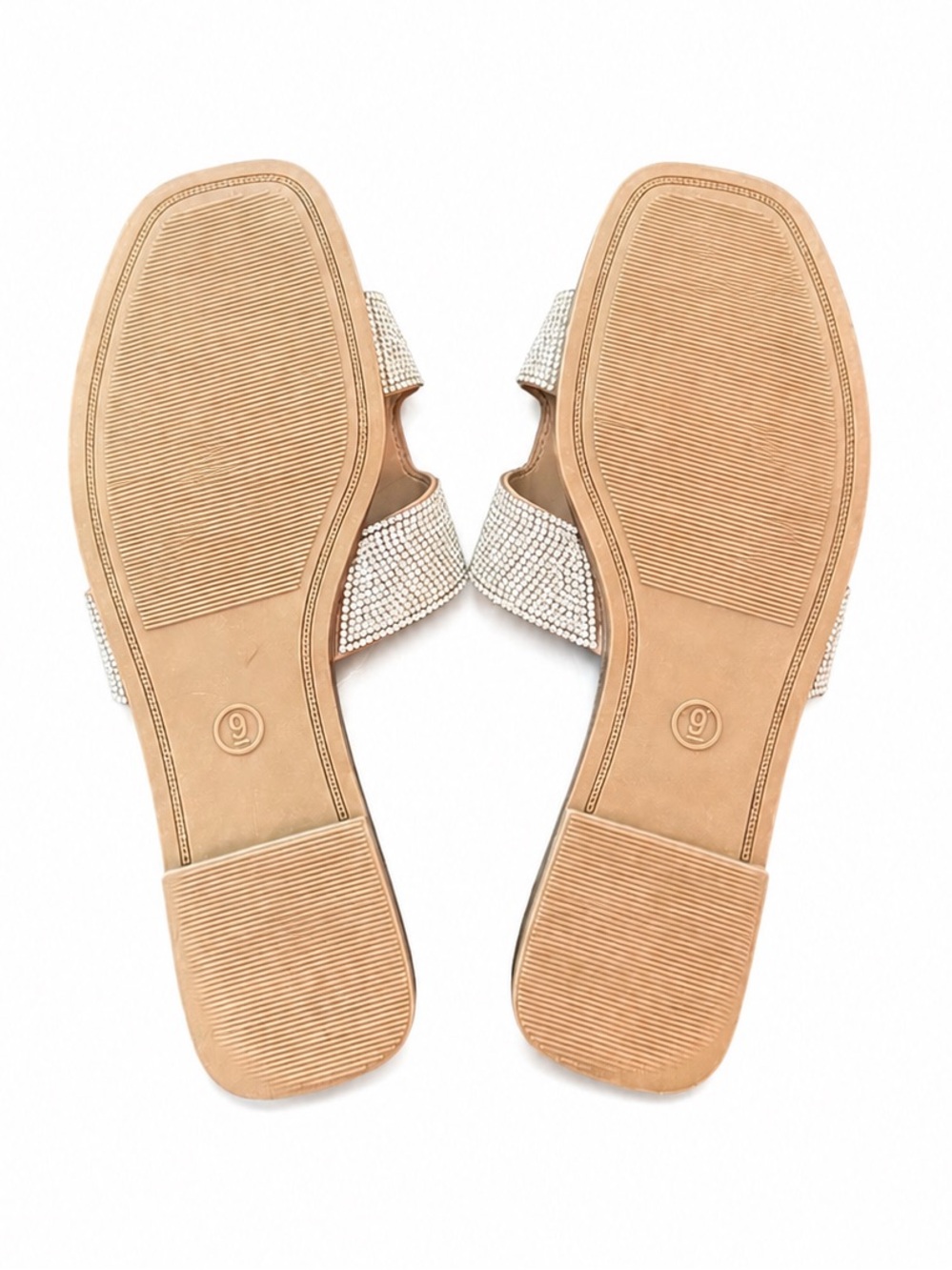 Sparkly Rhinestones Nude Slide Sandals with Crystal-Strap Accents in H Style - Picture 7 of 11